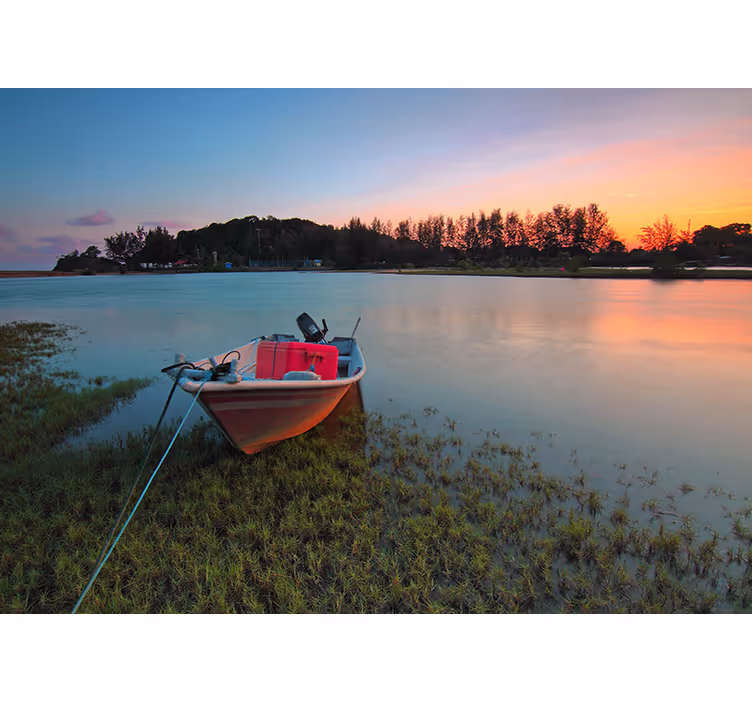 Tranquil Waterway Vista landscape mural wallpaper - TenStickers