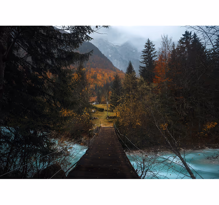 Wooden Bridge Path landscape mural wallpaper - TenStickers