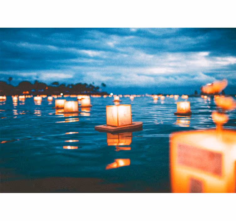 Lanterns above water lake wall mural - TenStickers