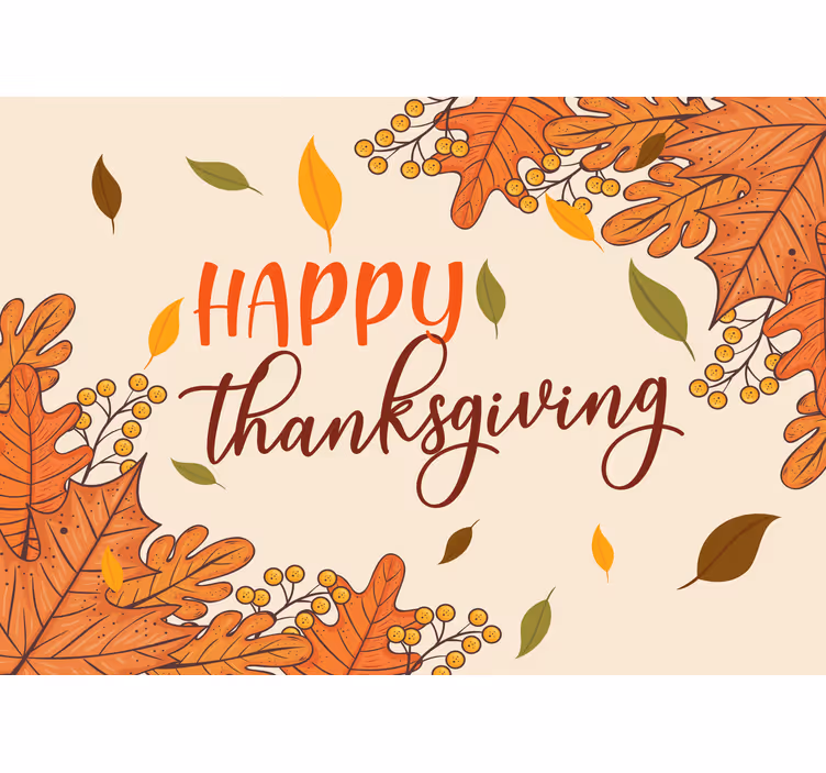 Happy Thanksgiving with leave phrase wall mural - TenStickers