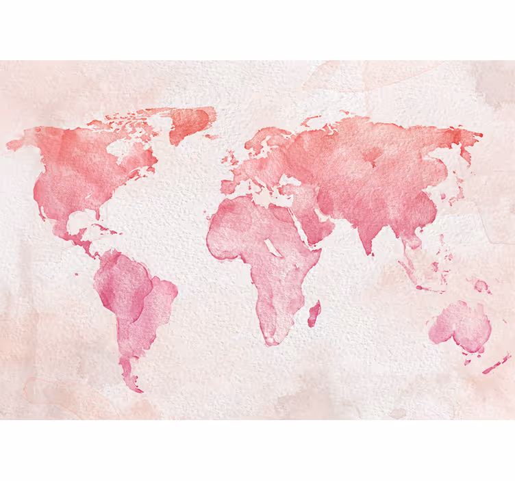 Neutral pink colored world map mural - TenStickers