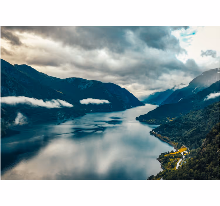 Landscape mural wallpaper mountain lake reflection - TenStickers