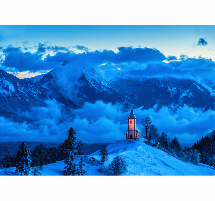 Blue mountain landscape with trees wall mural - TenStickers