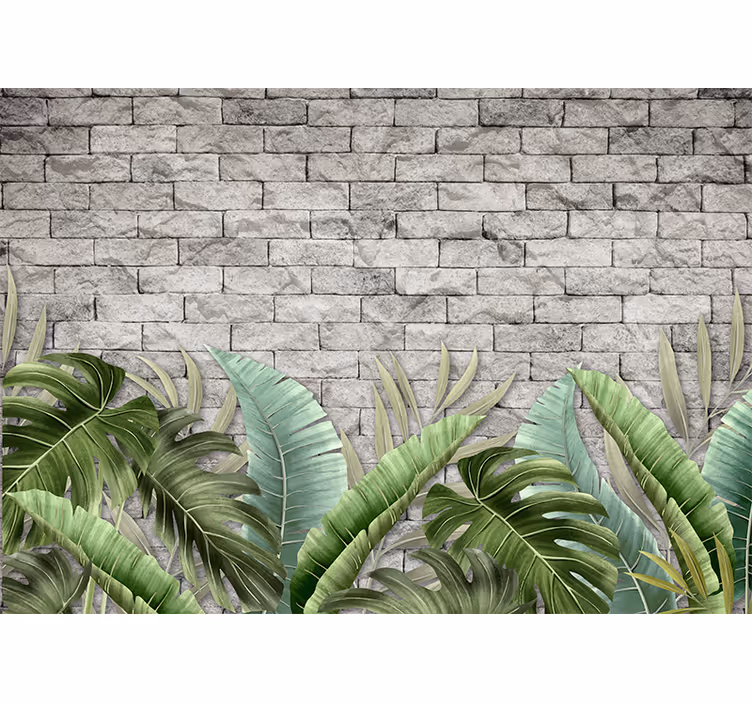 Green garden on brick wall brick wall mural - TenStickers
