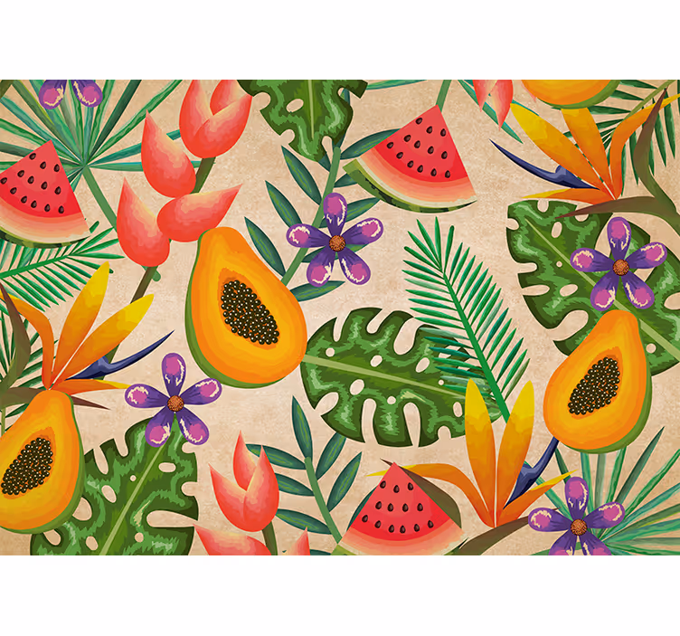 Flower mural with tropical fruit designs - TenStickers