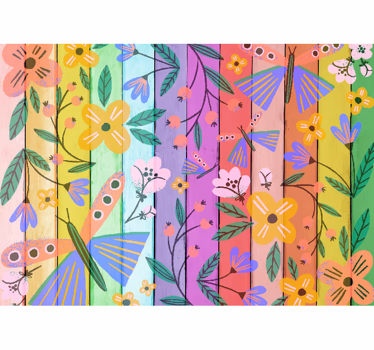 Colorful flowers on wood Marriage Wall Murals - TenStickers