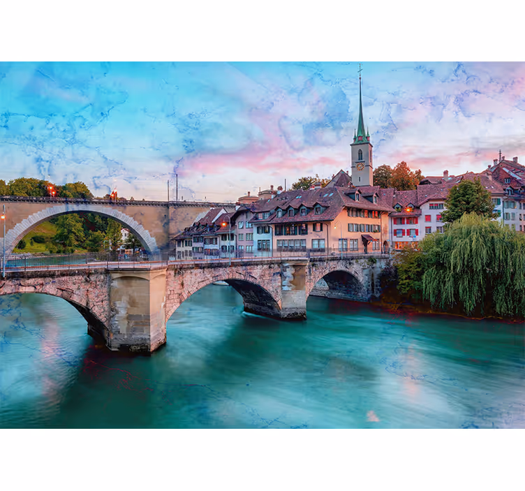 City wall mural bern bridge view - TenStickers