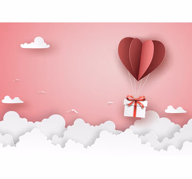 Love wall mural heart balloon present - TenStickers