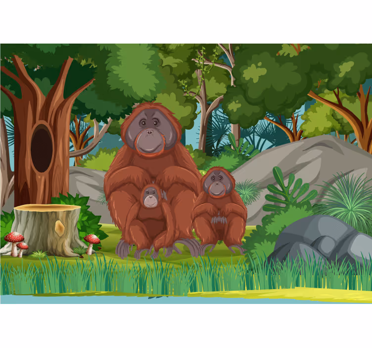 Animal wall mural orangutans family scene - TenStickers