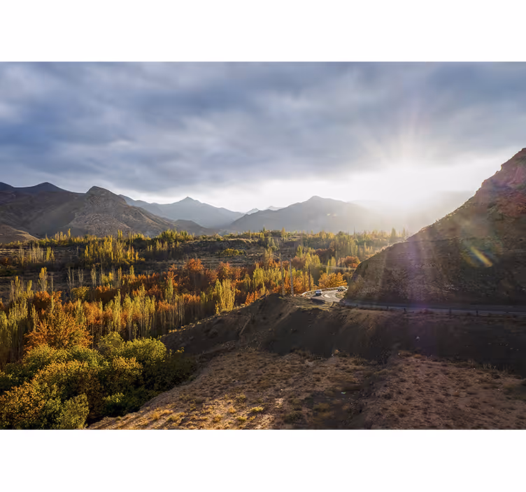 Landscape mural wallpaper mountainous autumn scene - TenStickers