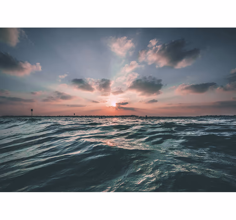 Sea mural sunset over waves - TenStickers