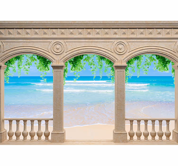 Drawn archs with paradise views 3D Wall Mural - TenStickers