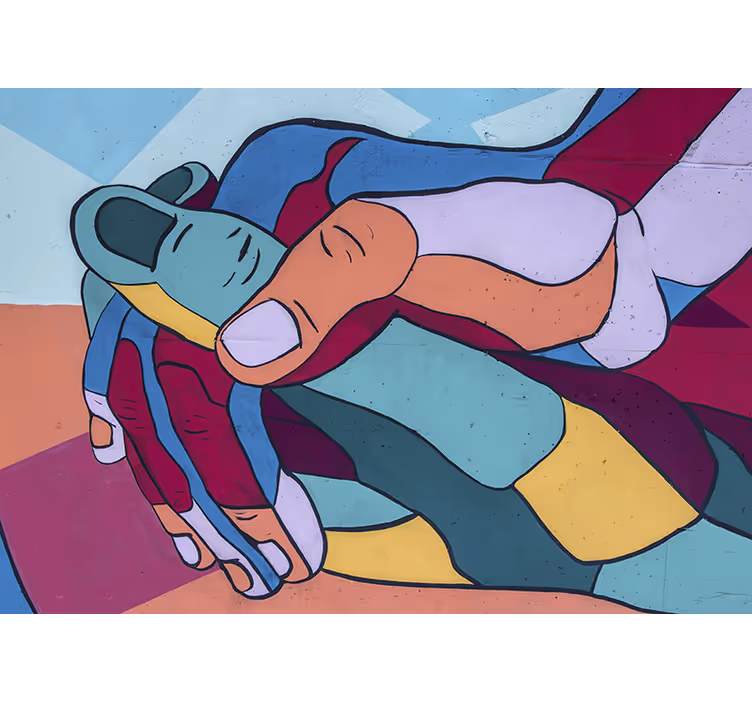 Love wall mural colorful hand embrace - TenStickers