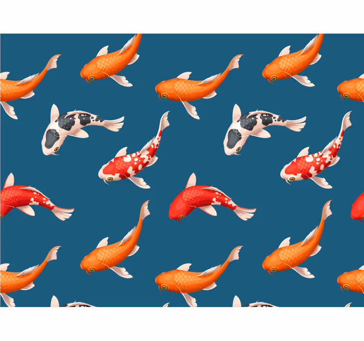 Koi fish pattern blue background Bathroom Mural - TenStickers