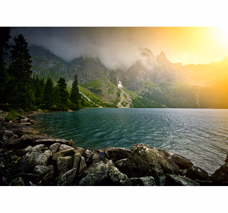 Landscape mural wallpaper mountainous lake view - TenStickers