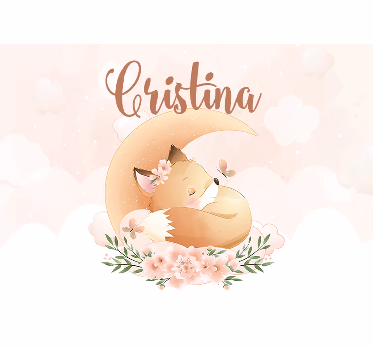 Cute fox for girl with name Nursery Mural - TenStickers