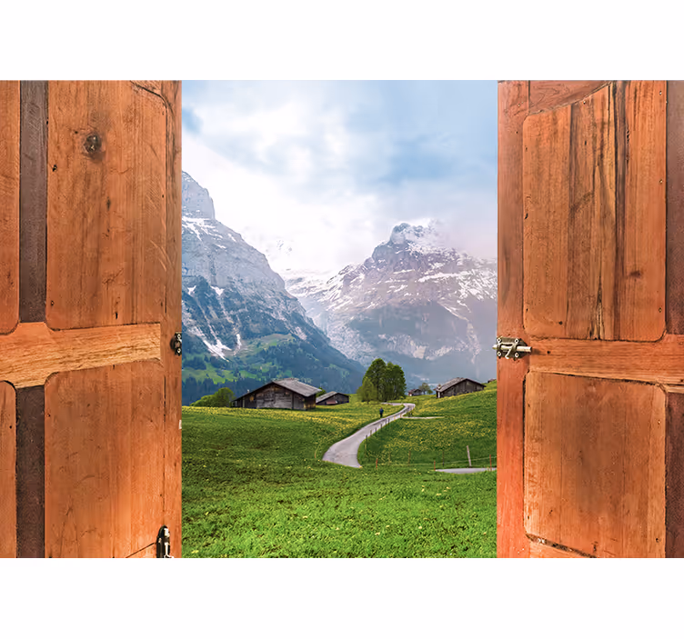 Landscape mural wallpaper mountain view entrance - TenStickers
