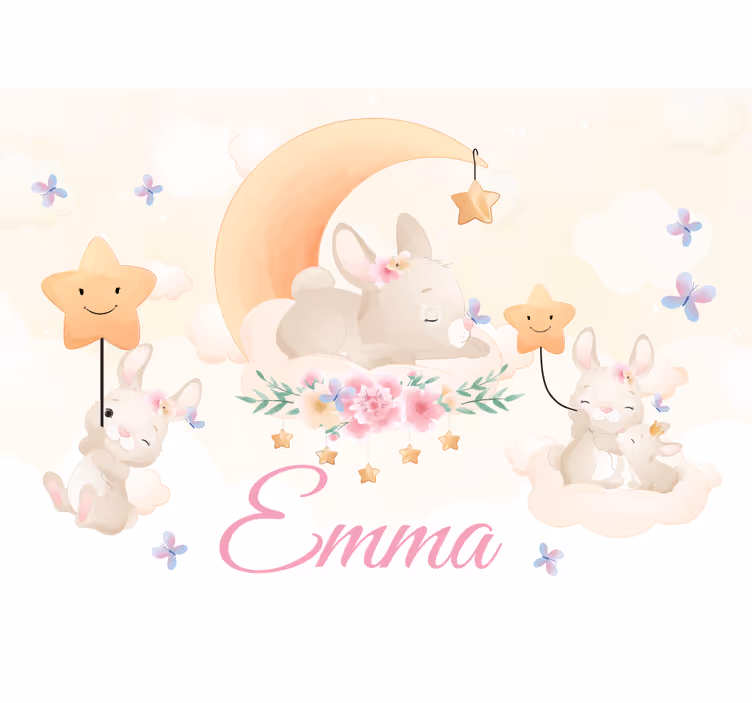 Children wall mural bunny moon and stars - TenStickers