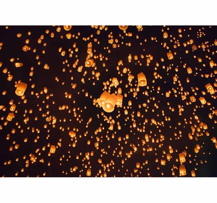 Flying lanterns view Bedroom Mural Wallpaper - TenStickers