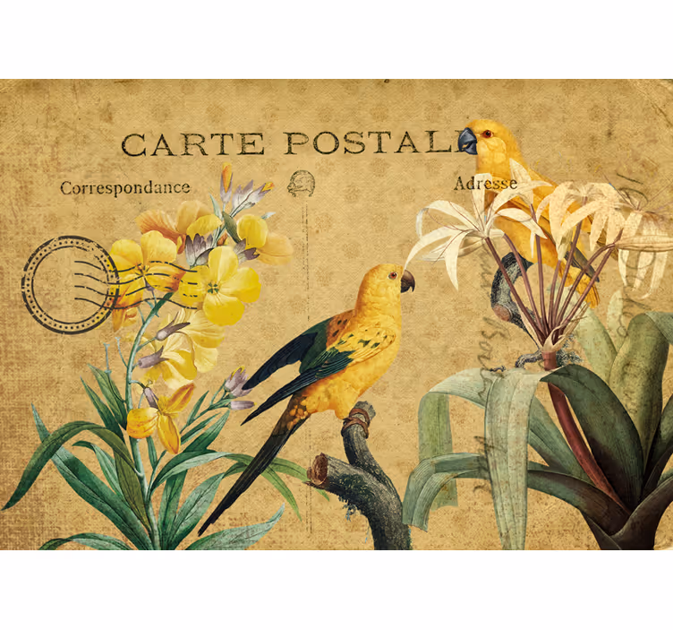 Vintage parrots and flora wall mural - TenStickers