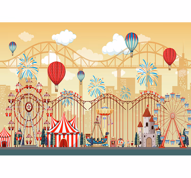 City wall mural carnival cityscape - TenStickers