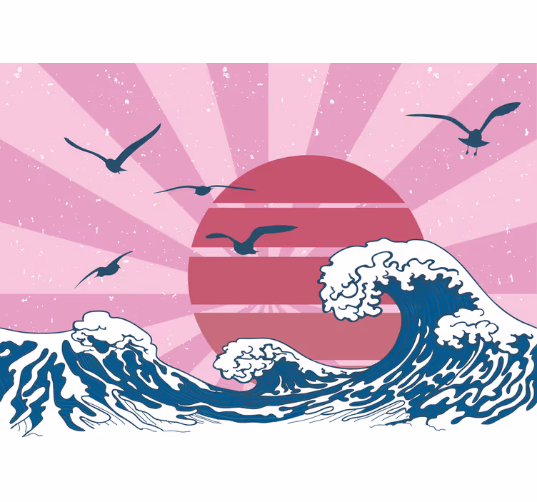 Landscape mural wallpaper waves and sunset - TenStickers