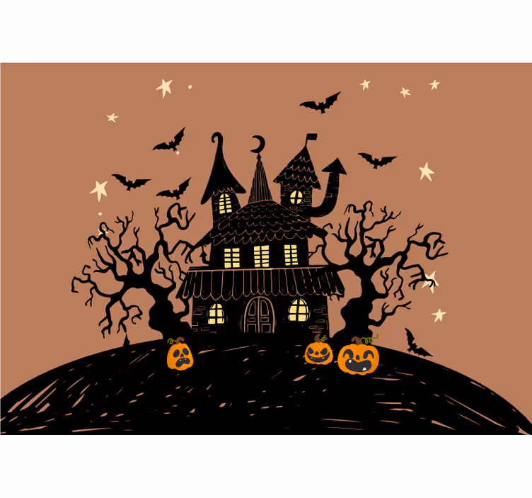 Halloween mural haunting pumpkin castle - TenStickers