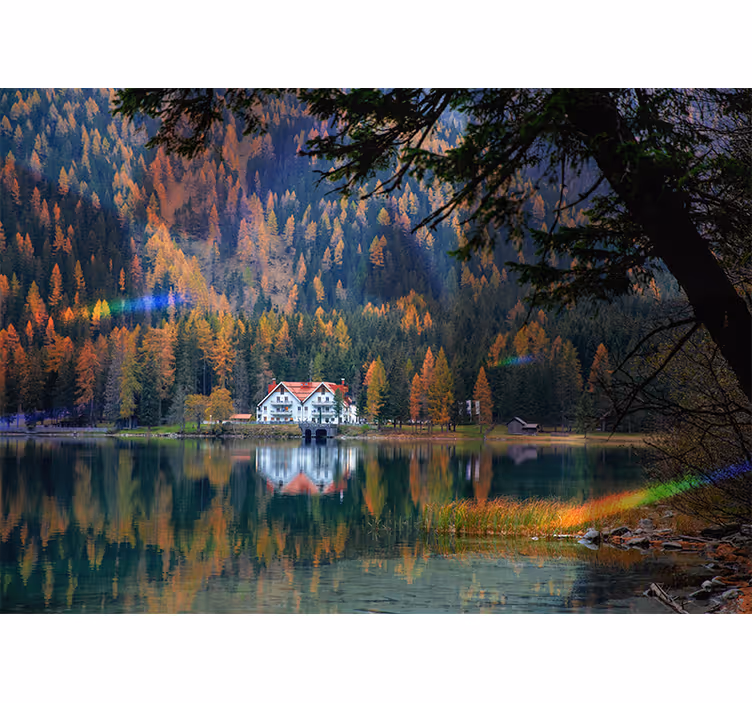 Landscape mural wallpaper serene mountain echo - TenStickers