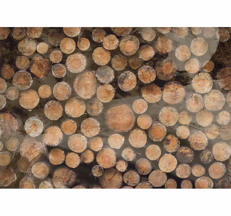 Wall mural wooden log arrangement - TenStickers