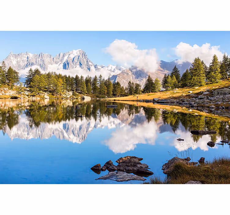 Landscape mural wallpaper mountain reflection scene - TenStickers