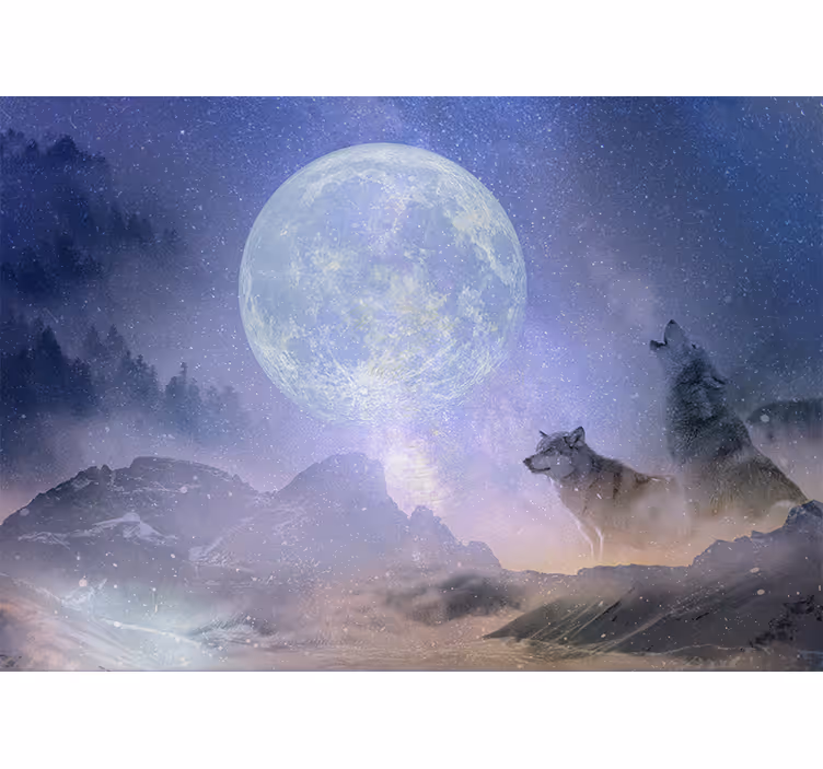 Jungle wall mural featuring majestic moonlit wolves - TenStickers