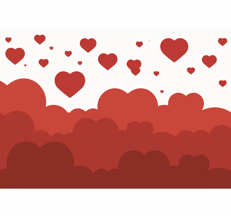 Love wall mural with floating heart clouds - TenStickers