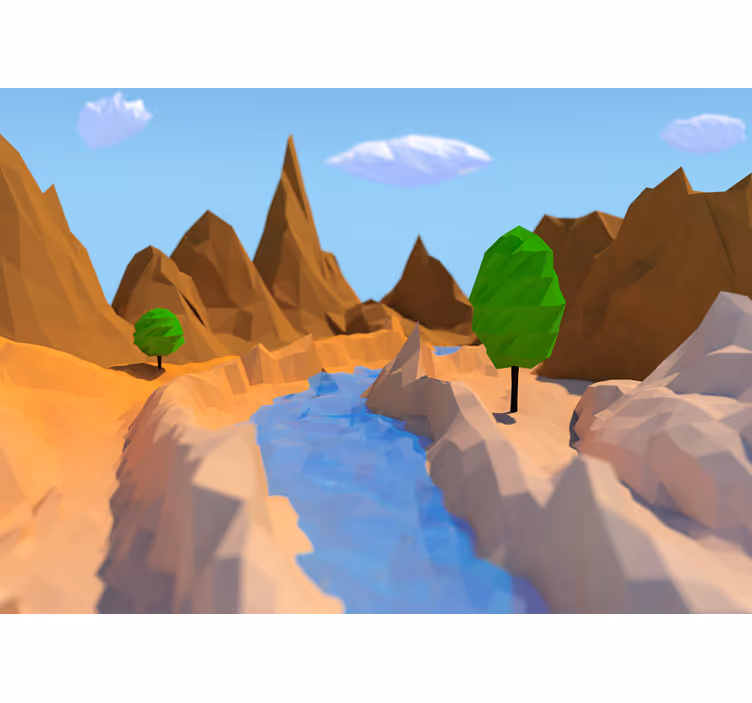 Landscape mural wallpaper polygonal river scene - TenStickers