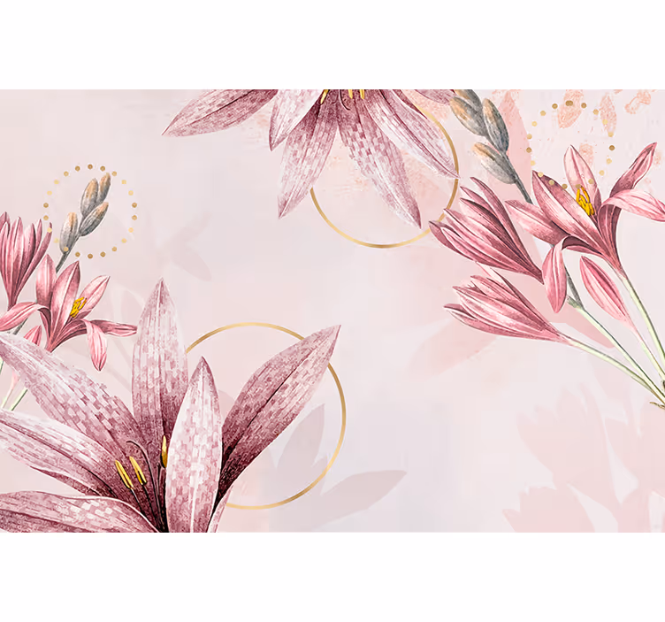 Flower mural pink lily blossoms - TenStickers