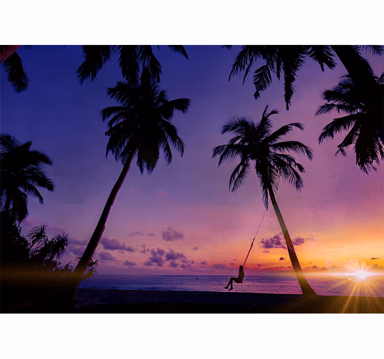 Nature wall mural sunset swinging palm tree - TenStickers