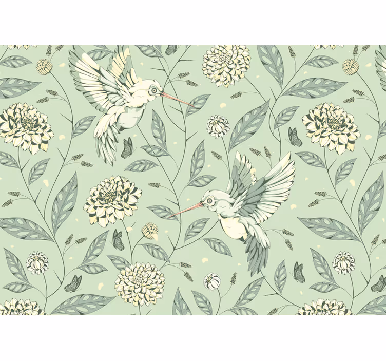 Flower mural hummingbirds among flowers - TenStickers