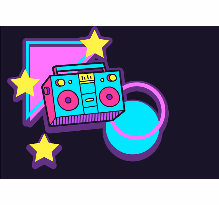 80s style colorful boombox vintage wall mural - TenStickers