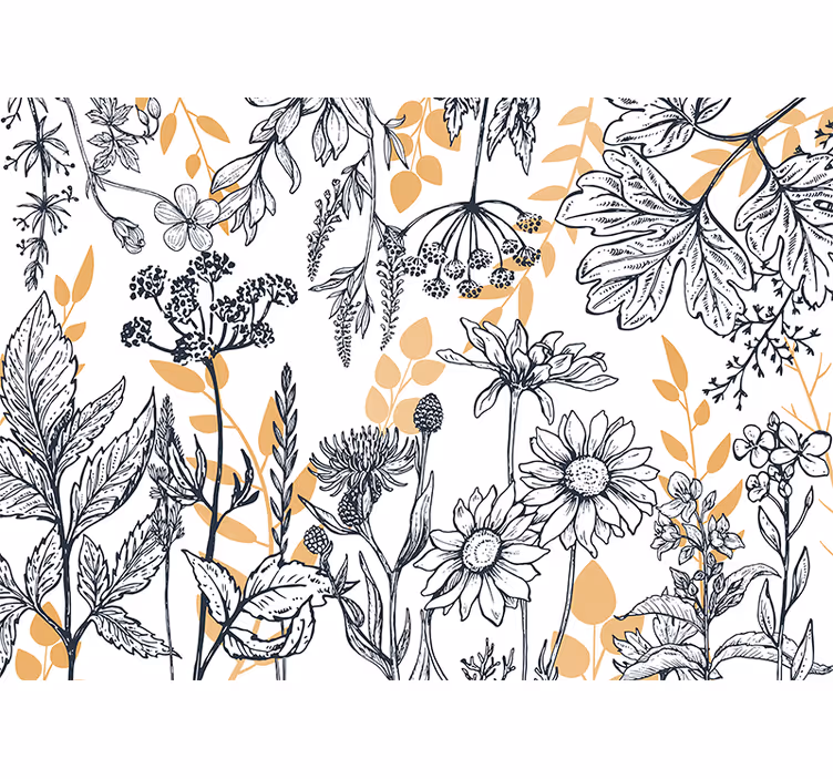 Flower mural botanical outline design - TenStickers