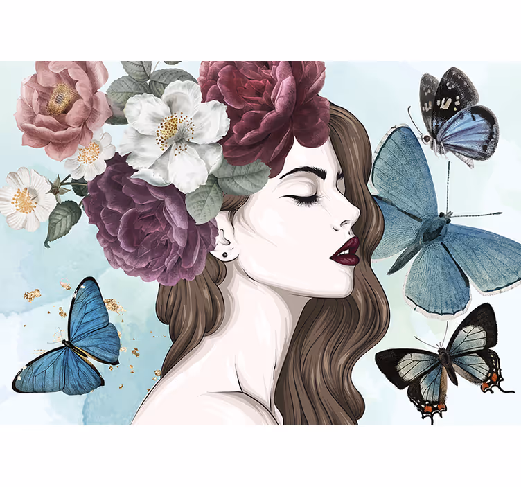 Flower mural woman with butterflies - TenStickers