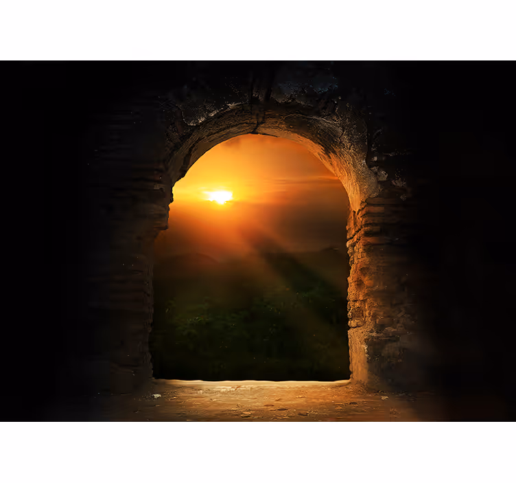 Landscape mural wallpaper sunset through arch - TenStickers