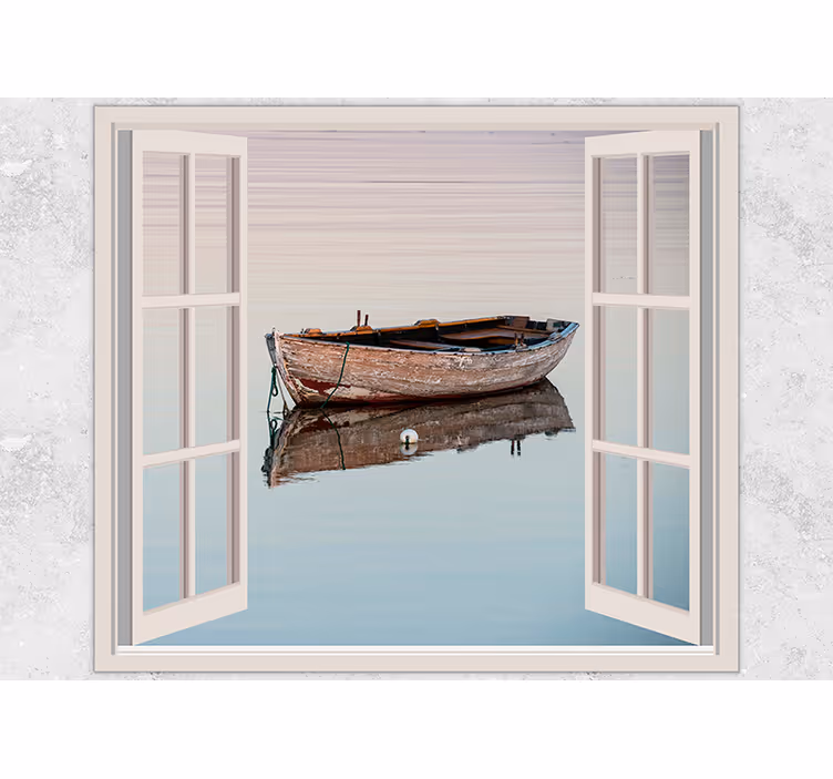 Window boat through the lake 3D Wall Mural - TenStickers