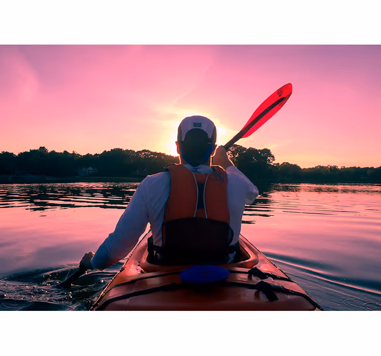 Landscape mural wallpaper kayaker sunset reflection - TenStickers