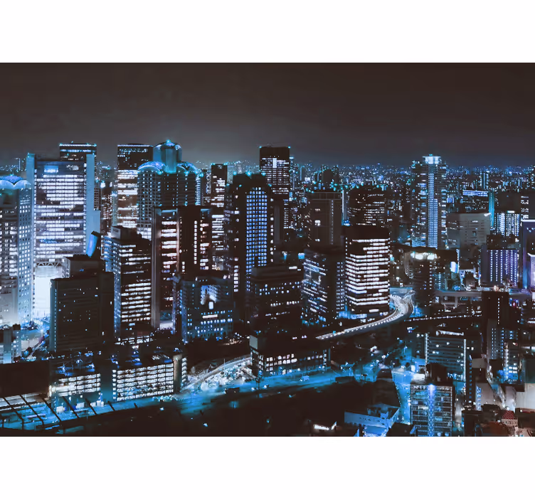 City wall mural nighttime urban skyline - TenStickers