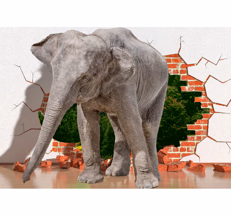 3d wall mural elephant breaking through wall - TenStickers