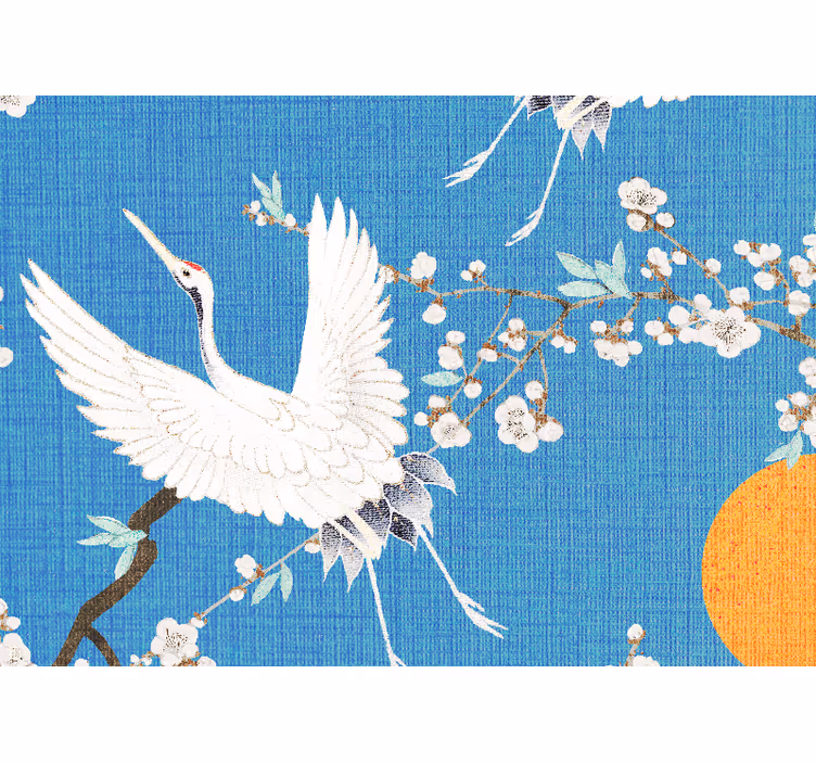 Lion mural elegant crane blossoms - TenStickers