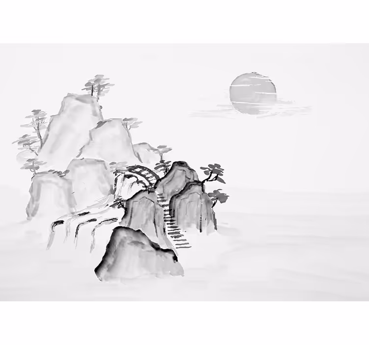 Zen wall mural serene mountain landscape scene - TenStickers