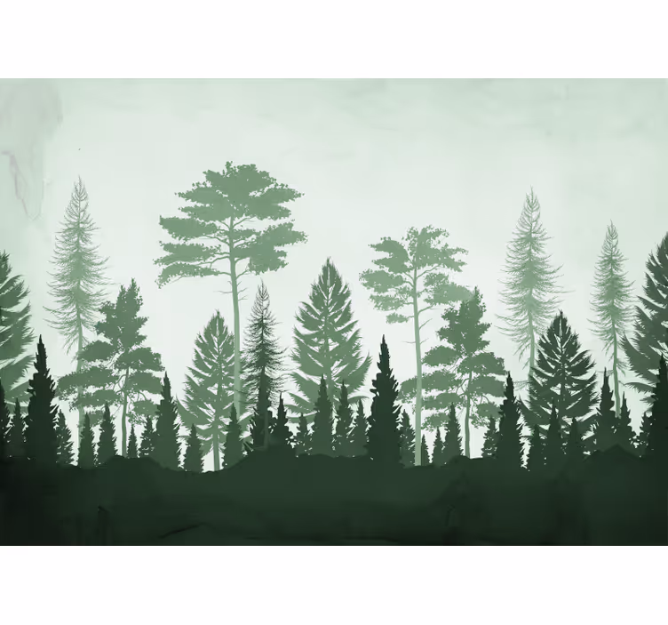 Scandinavian trees in green Forest Wall Mural - TenStickers