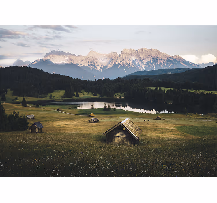Landscape mural wallpaper serene mountain scene - TenStickers