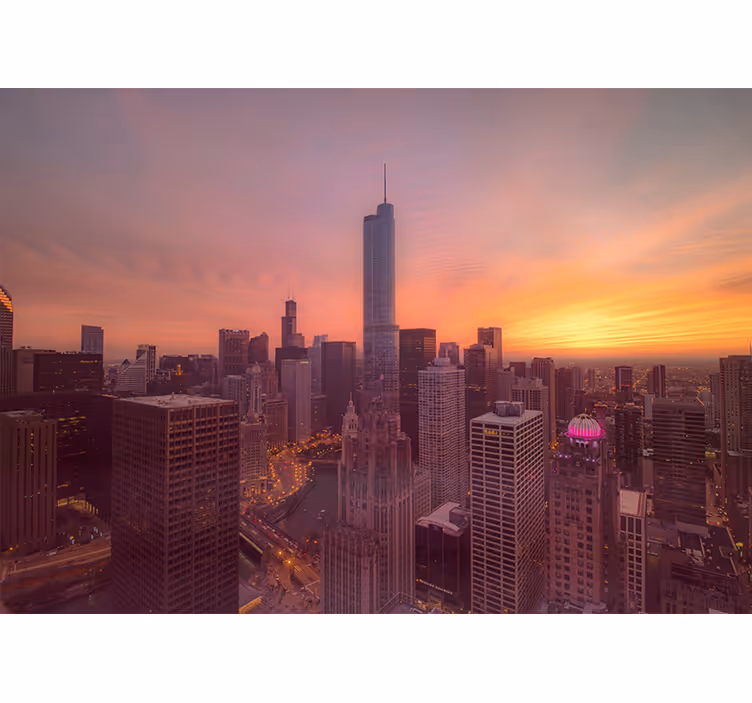 City wall mural chicago skyline sunset - TenStickers