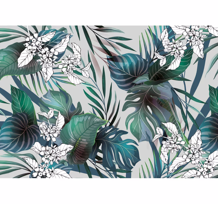 Tropical leaves pattern living room wall mural - TenStickers